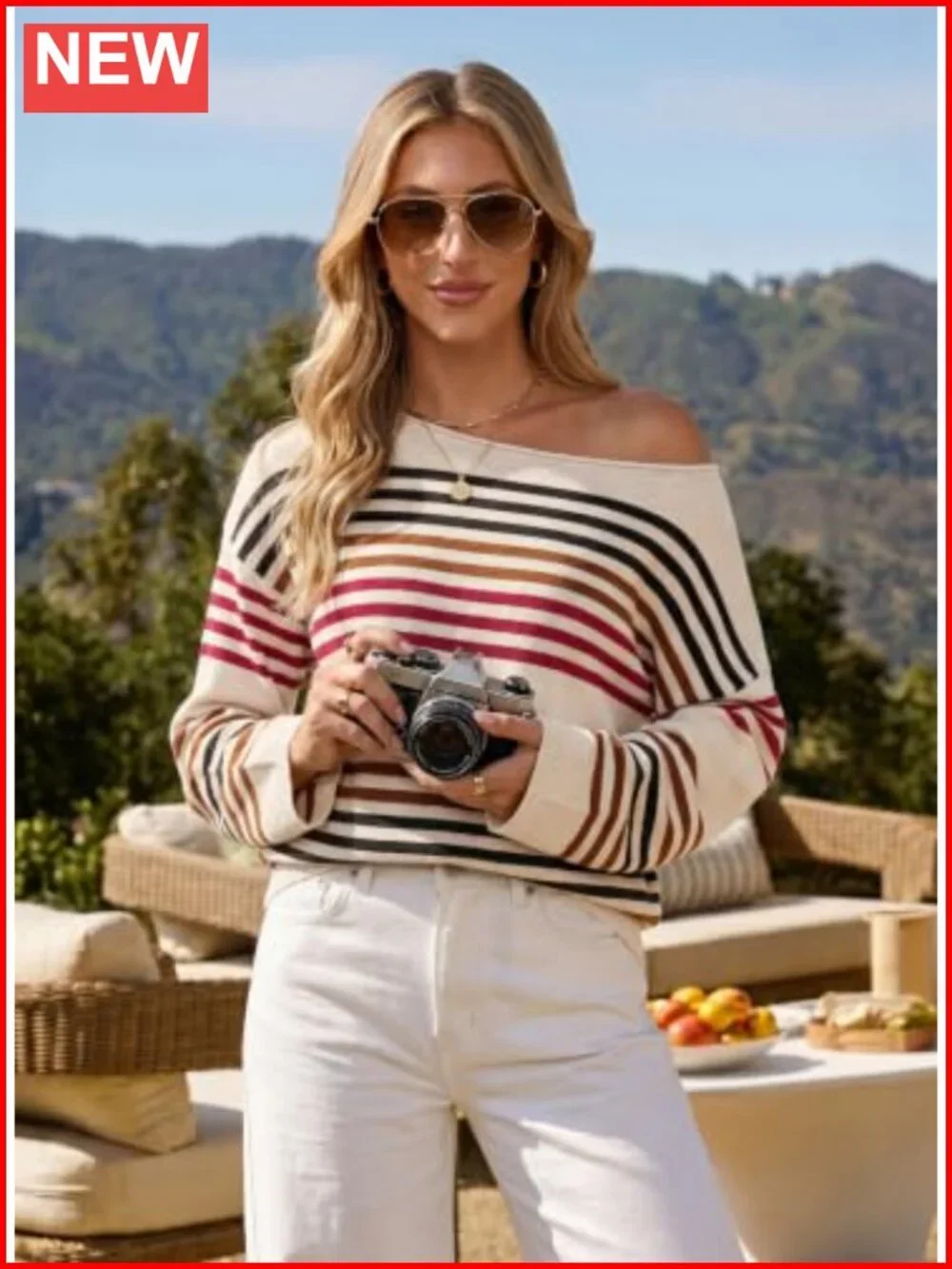 Dokotoo Women's Striped Oversized Crewneck Pullover Sweater